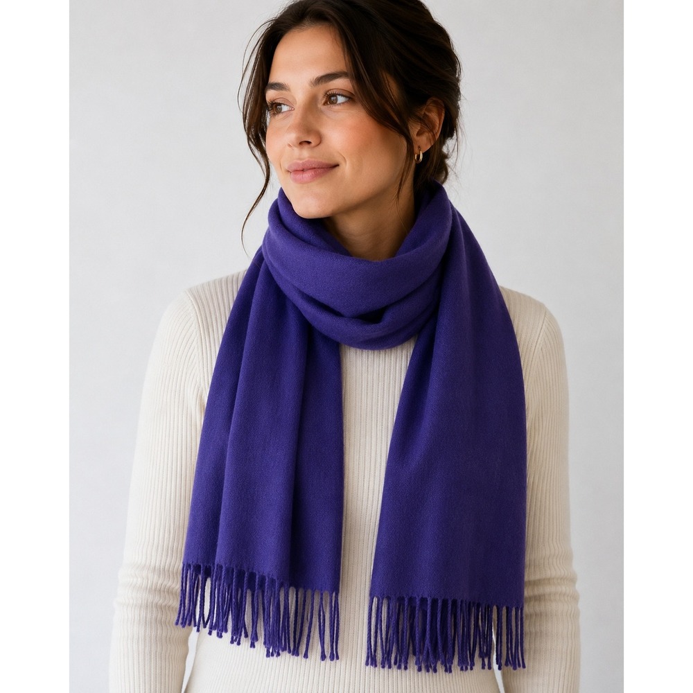 Cashmere Scarf Purple Hand Tailored Germany Fringe Quiet Luxury Soft Vibrant